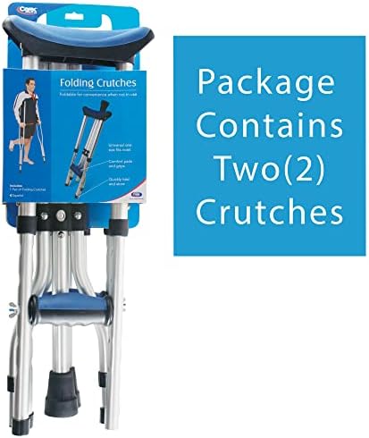 Carex Folding Aluminum Under Arm Crutches for Adults 4'11" to 6'1", 2 Lightweight Crutches Included, Universal for Walking, Walking Aid for Kids, Adults & Seniors, Includes Padded Underarm Cushions