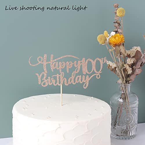 Rsstarxi 1 Pack Happy 100th Birthday Cake Topper Glitter Number 100 One Hundred Days Cake Pick Decoration For 100th Birthday Celebration Anniversary Party Supplies Rose Gold