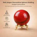 Crocon 55mm Red Jasper Stone Sphere Ball with Metal Stand 1400+ Carats Gemstone Ball Healing Sphere Sculpture Figurine for Fengshui Divination Home Decoration Photography Crystal Sphere