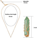 VIBILIA Healing Crystal Necklace Tree of Life Wire Wrapped Natural Stone Point Pendant Necklace Hexagonal Reiki Spiritual Quartz Gemstone Jewelry for Women Men