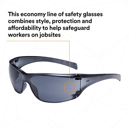 3M Safety Glasses, Virtua AP, 1 Pair, ANSI Z87, Anti-Fog, Anti-Scratch Coating, Gray Lens, Gray Frame, Side Shields, Economical Eye Protection, 99.9% UV Protection, Polycarbonate