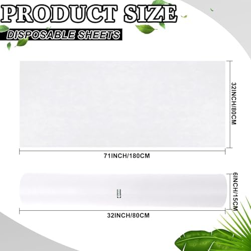 Buryeah 2 Rolls 100 Pcs Disposable Massage Table Roll 32" x 71" Spa Bed Sheets Non-woven Exam Table Sheets Bed Covers for Massage Spa Beauty Salon Waxing Exam(White,2 Rolls)