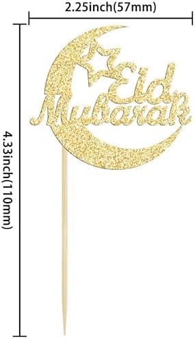 Gyufise 24Pcs Gold Glitter Eid Mubarak Cupcake Toppers Moon Happy Eid Ramadan Kareem Cake Decorations Islamic Muslim Party Supplies Decorations