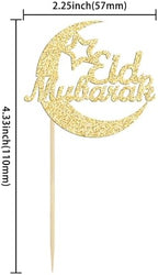 Gyufise 24Pcs Gold Glitter Eid Mubarak Cupcake Toppers Moon Happy Eid Ramadan Kareem Cake Decorations Islamic Muslim Party Supplies Decorations
