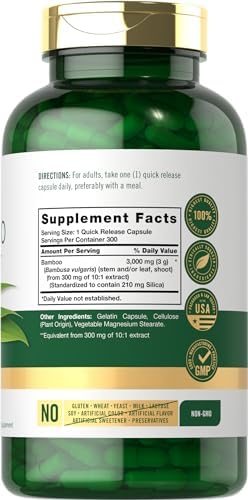 Carlyle Bamboo Extract Capsules | 300 Count | 210mg Silica | Non-GMO, Gluten Free Supplement