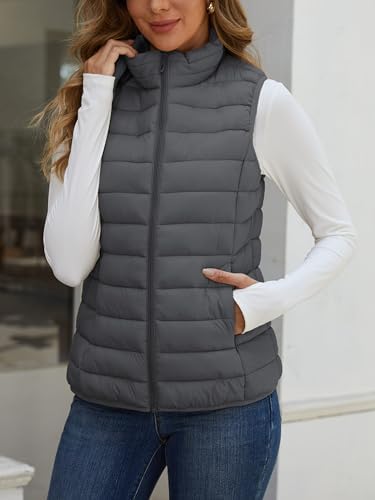 SMENG Women's Lightweight Quilted Puffer Vest Sleeveless Stand Collar Zip-Up Padded Outerwear Gilet
