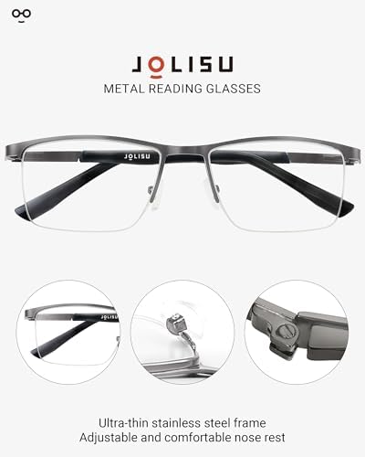 JOLISU 4 Pack Reading Glasses Men, Blue Light Blocking Computer Half Frame Metal Readers Spring Hinge Eyeglasses