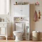 HOMCOM Over the Toilet Storage Cabinet, Modern Above Toilet Bathroom Organizer with 2 Doors, Storage Shelves, Toilet Paper Holder, Freestanding Space Saver for Bathroom, Laundry, White