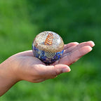 Orgonite Crystal Lapis Lazuli Ball with Holder – Third Eye Chakra Crystal with Flower of Life Enhances Decision Making and Promotes Friendship, Honesty, Compassion and Integrity