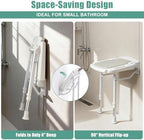 Wall Mounted Shower Seat with Arms, 2mm Thick Aluminum Frame Supports 550lbs, Folding Shower Chair with Memory Foam Cushion, 8 Adjustable Heights, Fold Down Bathroom Bench for Seniors & Disabled