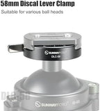 SUNWAY 58mm Round Arca Swiss Clamp,Lever QR Clip for Tripod Head