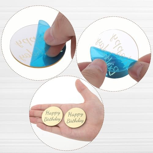 20 Pieces Happy Birthday Acrylic Cake Topper Round, Gold Disc Circle Engraved Personalized Mini Custom Mirror Set for DIY Cupcake Decoration