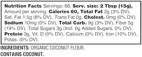 BetterBody Foods Organic Coconut Flour 2 Pound Jar, Gluten-Free White Flour Alternative with a Slight Coconut Taste and Aroma, 23% Dietary Fiber per Serving