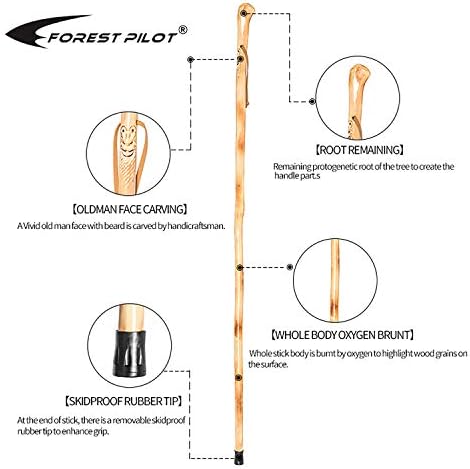 FOREST PILOT Root Head Wooden Walking Stick with Old Man Face Carving(Nature Color, 55 Inches, 1 Piece