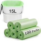 Small Trash Bags 2.6 Gallon - 100 Counts Compostable Garbage Bags, 15 L Mini Trash Can Bin Liners, Green Waste Basket Liner Unscented for Home Bathroom Office Toilet Dorm