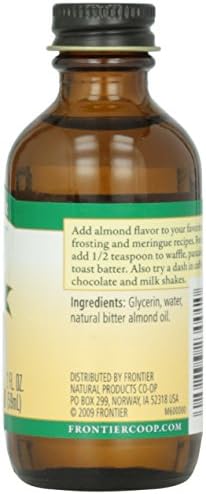 Frontier Co-op Organic Almond Extract, 2 Ounce Glass Jar, Warm Sugar-free Vegan Flavor for Desserts, Coffee and Smoothies (Pack of 2)