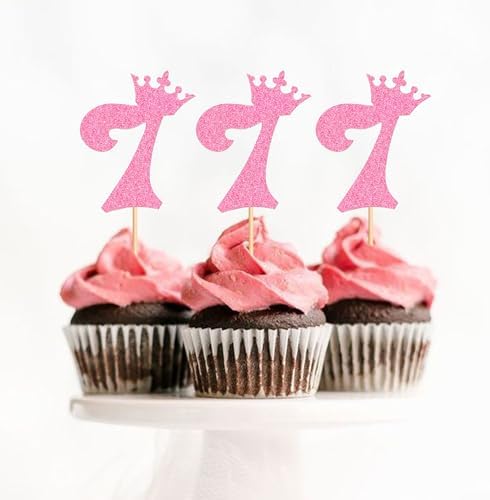 Ercadio 24 Pack Number 7 Cupcake Toppers Glitter Pink 7th Cupcake Toppers Number 7 Cupcake Picks Cheers to 7 Birthday Decorations for Baby Shower Anniversary Party Cake Supplies