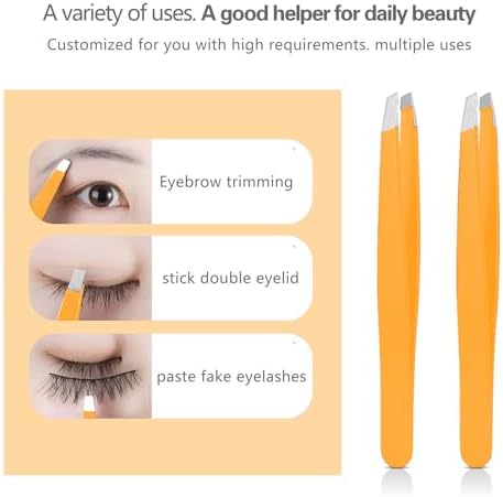 Tweezers Set, High Precision Stainless Steel Eyebrow Tweezers for Facial Hair, Inward Growing Hair and Splinter Remover Kit, Suitable for Women and Men, Pink and Black 4-Piece Set. (Orange)