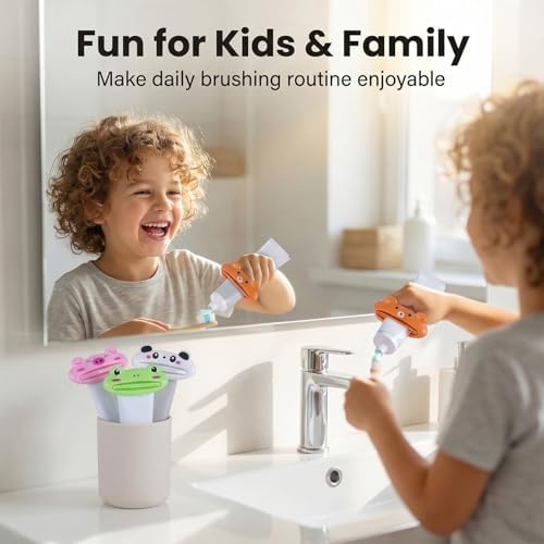 4 Pcs Toothpaste Tube Squeezer, Cute Cartoon Animal Toothpaste Dispenser Clip for Bathroom Home or Travel Use Cream, Facial Cleanser