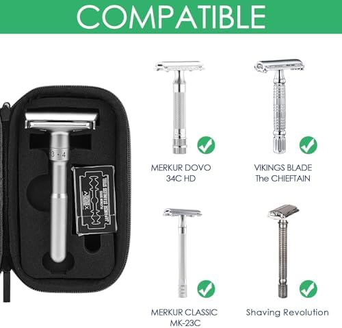 Linkidea Hard Shell Travel Case with Shaving Kit Storage for Short/Long Handled Razor Blades and Attachments - Compatible with Double Edge Safety Razors