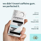 ZENERGY Energy Gum - Mint Flavor | 50mg Caffeine + 35% B6 and 45% B12 Vitamin | Vegan, 0 Sugar, 0 Calories, 0 Gluten, 0 Aspartame, Non-GMO, Instant Action | 3 Pack = 24 Count
