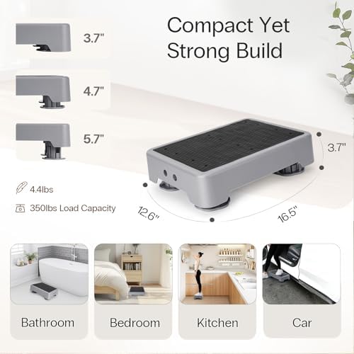 StrongTek 5.7" Adjustable Step Stool, Non-Slip One Step Platform for Adults & Seniors, Portable Mobility Aid and Stair Assist for Kitchen, Bathroom, Bedside & Outdoor