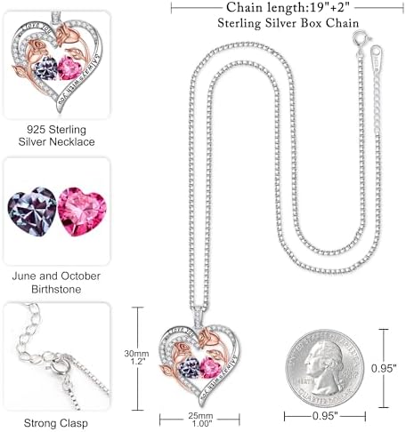 Iefil Mothers Day Gifts for Wife - 925 Sterling Silver Birthstone Necklace, Birthday Anniversary Jewelry Gifts for Wife Mom Daughter