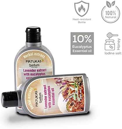 Sedum Natural Herbal Extract for Sauna, Massage, Broom Soaking - Sauna Infusion with Lavender Extract with Eucalyptus Essential Oil, Honey, Propolis and Iodine Salt - 240ml