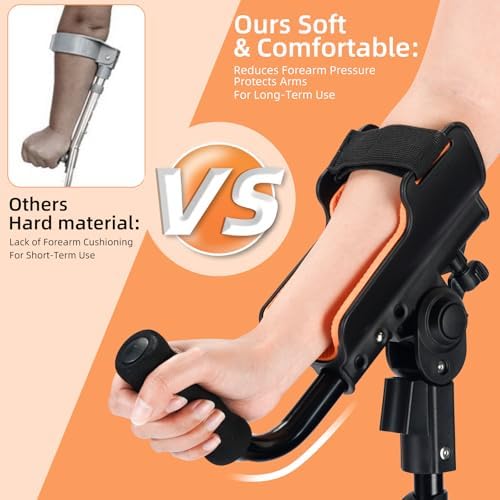 Adjustable Forearm Crutches for Adults – 10-Level Height Ergonomic Arm Crutches, Adjustable Hook & Loop Strap, Foldable Crutches for Leg&Surgery Recovery, Sports Injuries or Daily Use (1 Pair)