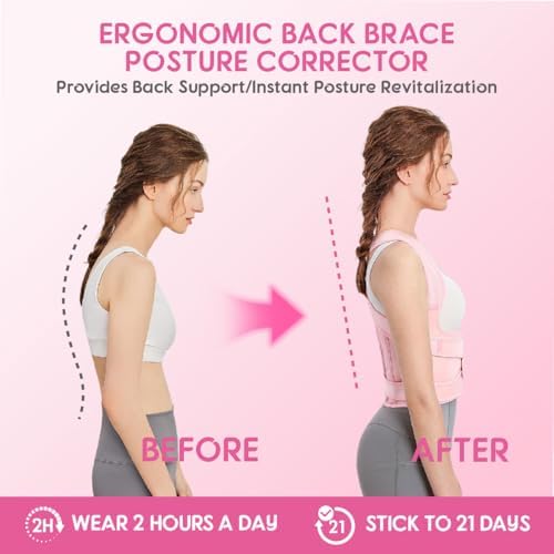 Posture Corrector for Women & Men – Adjustable Back Brace with Full Back Support, Shoulder Straightener for Spine Alignment, Scoliosis, Hunchback & Back Pain Relief (Pink,Small)