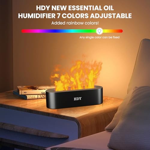 HDY 7 Color Flame Ultrasonic Humidifier - Color LED Essential Oil Diffuser, Silent Fireplace Design with Timer & Waterless Auto Shut-Off, 150ml Capacity for Home, Hotel & Office Use (Glossy Black)