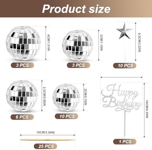 33PCS Disco Ball Cake Toppers Happy Birthday Cupcake Topper Set 1970s Disco Ball Cake Picks & Disco Theme Cake Decorations Fun 70s Disco Party Favors for Birthday Wedding & Retro Dance Party