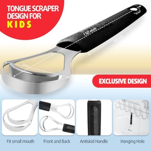 Cbiumpro 4-Pack Tongue Scraper for Kids & Adults, Stainless Steel Tongue Cleaner with Travel Case, Reduce Bad Breath