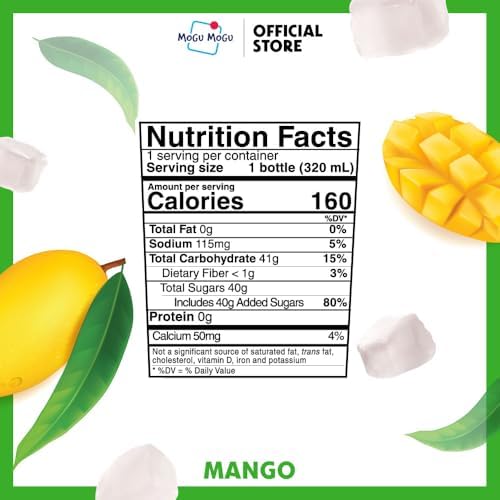Mogu Mogu Mango Juice Drink with Nata de Coco (Coconut Jelly) – Chewy Fruit Beverage for Kids & Adults, 6 Pack Bottles, 10.82 fl oz Each