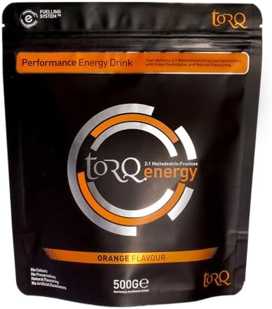 Torq Energy Drink Natural Orange Isotonic Energy Drink Powder - Electrolyte Powder Energy Drinks High Carbohydrates 30g per 500ml and Sodium - 15 Servings - 500g