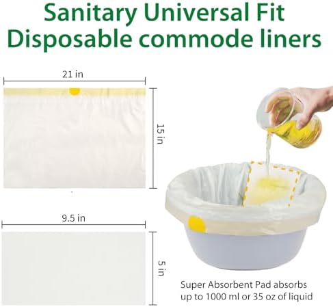 Commode Liners with Absorbent Pads for Bedside Commode, 100 Lemon Scented Bedside Commode Liners and 100 Commode Pads, Commode Toilet ＆ Camping Toilet Bags