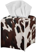 Cowhide Print Tissue Box Cover Modern Square Tissue Box Organizer Decorative PU Leather Facial Paper Holder for Bathroom Vanity Countertop Bedroom Dresser Office Desk
