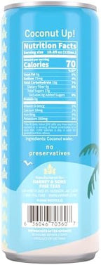 Harney & Sons Coconut Water, Naturally Refreshing, Natural Electrolytes for Hydration, No Preservatives, 10.8 fl oz Cans (Pack of 12)