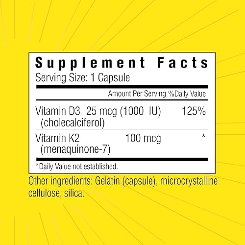 Sunshine Vitamin D3 25mcg 1000 IU with Vitamin K2