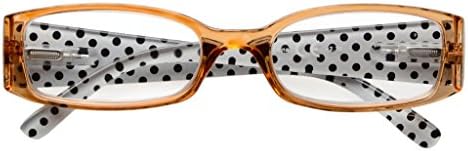 Eyekepper 5-Pack Spring Hinges Polka Dots Patterned Temples Reading Glasses Readers Women Brown +2.0
