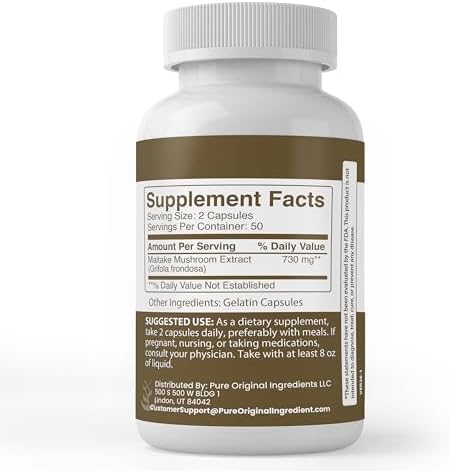 Pure Original Ingredients Maitake Mushroom Extract, (100 Capsules) Always Pure, No Additives Or Fillers, Lab Verified