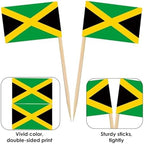 AhfuLife 100 PCS Jamaica Flags Toothpick, Jamaica Cocktail Picks Mini Cupcake Toppers for Jamaican National Day Home Bar Party Decorations