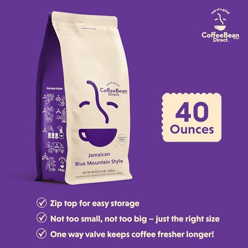 Coffee Bean Direct Jamaican Blue Mountain Style, Whole Bean Coffee, Arabica Coffee Blend, Light Roast, 2.5 Pound Bag (Pack of 1)