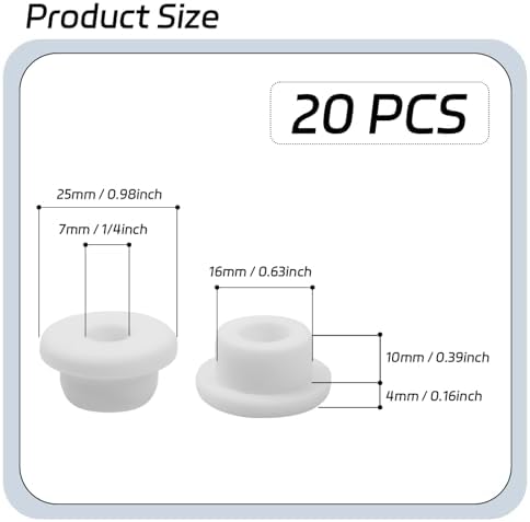 20Pcs Rubber Grommets 5/8" Drill Hole, 1/4" ID, White Silicone Top Hat Grommet, Flexible Hole Plug Gasket for Automotive Firewall, Electrical Wiring Protection & Cable Management