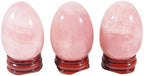 2" Natural Rose Quartz Egg with Wood Stand for Home Decoration, Polished Crystal Pocket Palm Sphere Fengshui Figurines Healing Reiki