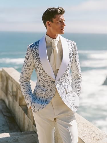 Pyiujtr Men's Sequins Velvet Shawl Lapels Stage Party Prom Wedding Dinner Suit Jacket Blazer