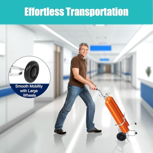 2 PCS Dual Oxygen Cylinder Cart, Lightweight Oxygen Tank Holder with Wheels, Portable D/E Rolling Oxygen Tank Cart with Adjustable Handle and Sturdy Powder-Coated Finish