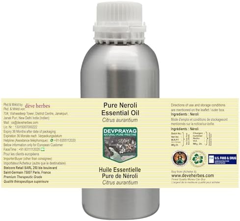 Pure Neroli Essential Oil (Citrus aurantium) Steam Distilled 300ml (10 oz)
