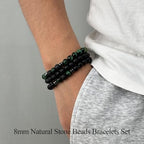 SAMOCO 12Pcs Tiger Eye Bracelets For Men Natural Stone 8mm Beads Bracelets Set Stretch Adjustable Lava Rock Black Crystal Beaded Bracelet for Men Women Gifts