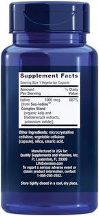 Life Extension Sea-Iodine™, kelp and bladderwrack-derived Iodine, Supports Healthy Levels of This Essential Nutrient for Thyroid Health and Beyond, Non-GMO, Gluten-Free, Vegetarian, 60 Capsules